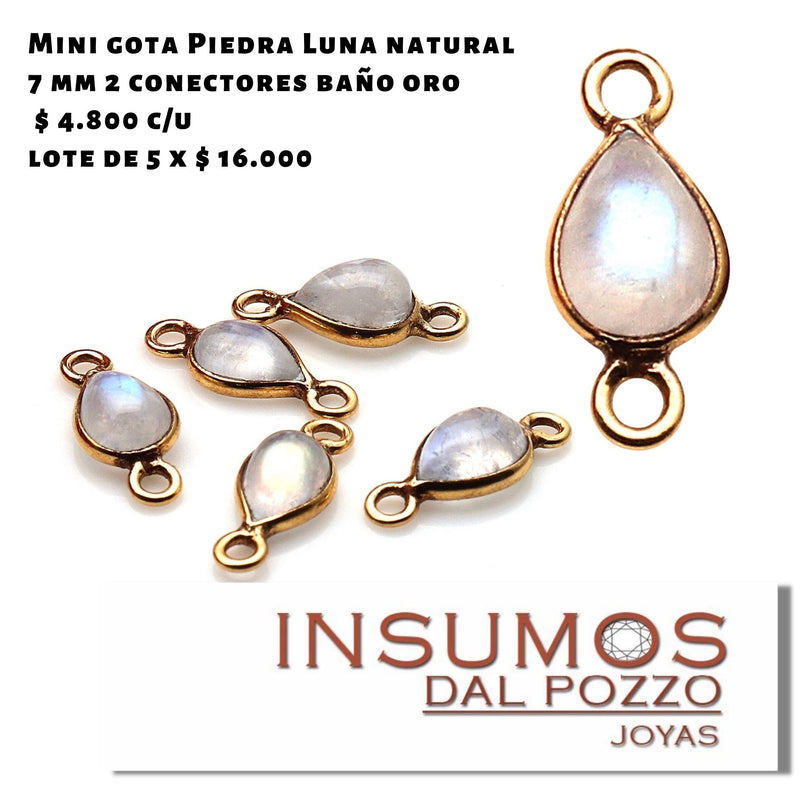 Mini Gota Cabuchón Piedra Luna Natural  7 x 5 mm Baño Oro 2C