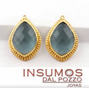 Pendiente Gran Gota Topacio Azul R 10 x 25 mm 1C Baño Oro
